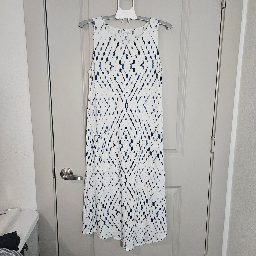Pure Jill White Blue Tie Dye Maxi Dress Pockets V‎ Neck Sleeveless M